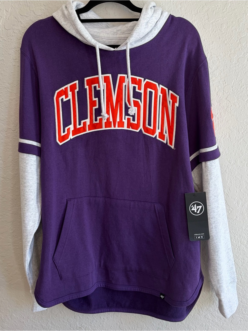 Clemson Tigers ‘47 Brand Purple Embroidered Trifecta Hoodie - Men’s Large NWT